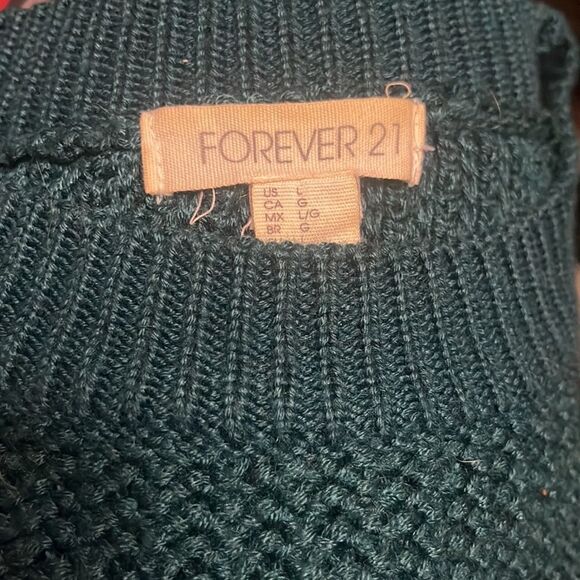 FOREVER 21 FOREST GREEN KNIT CROPPED BOXY PULLOVER SWEATER OVERSIZED LARGE - Picture 3 of 5